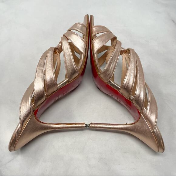 Christian Louboutin Rose Gold Strappy Twist Knot Leather Mule Sandal Heels 39.5 - Picture 5 of 14